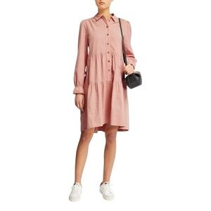 ME+EM - Pink Corduroy Button Front Tiered Shirt Dress Sz UK 10/ US 6